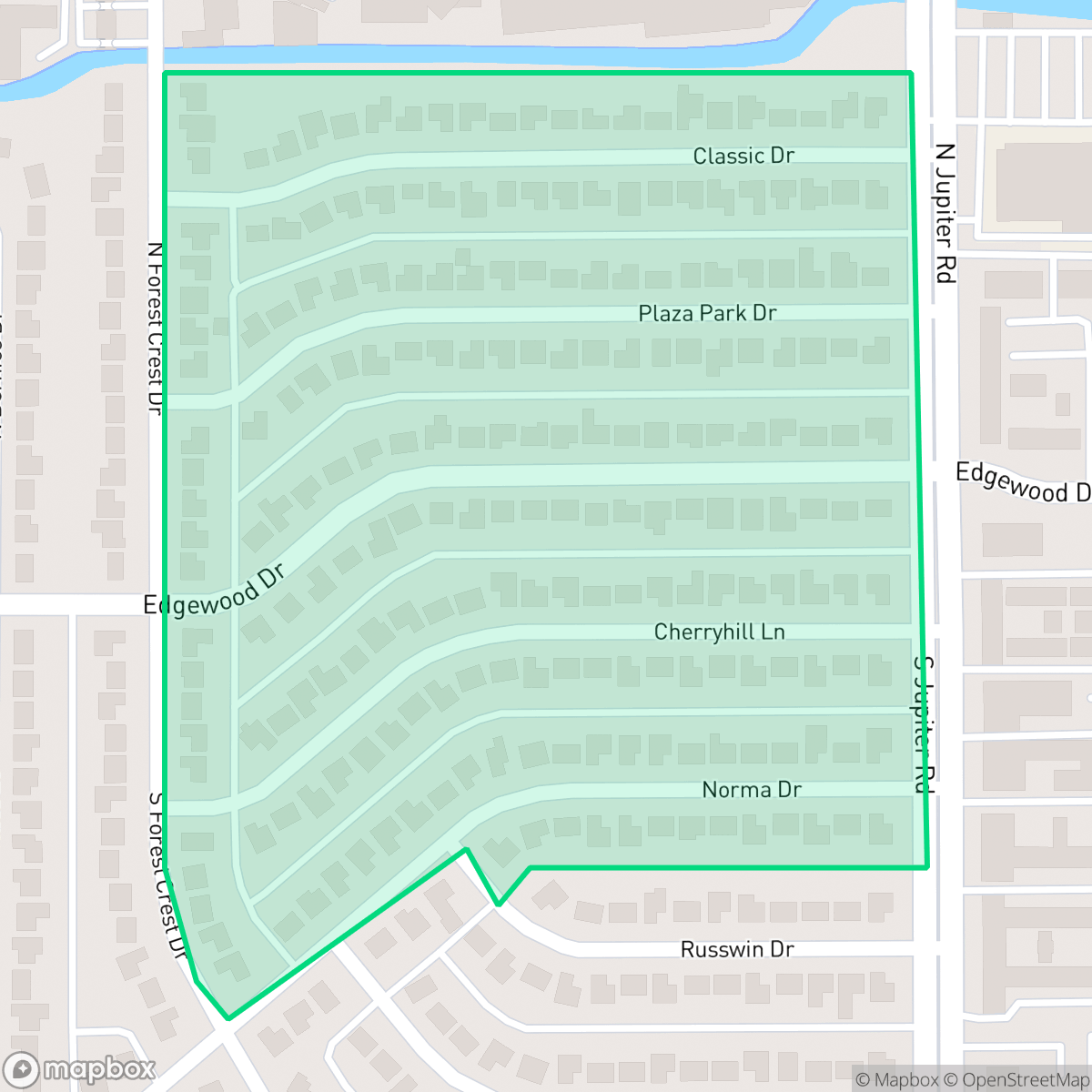 Map showing the location of Forest Crest, Garland, TX
