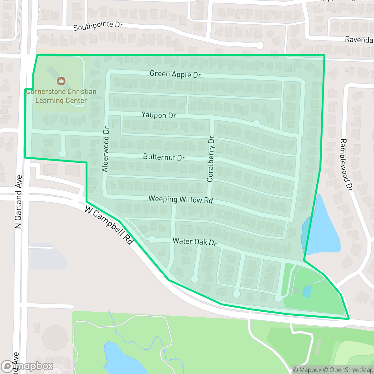 Map showing the location of Hills of Firewheel, Garland, TX