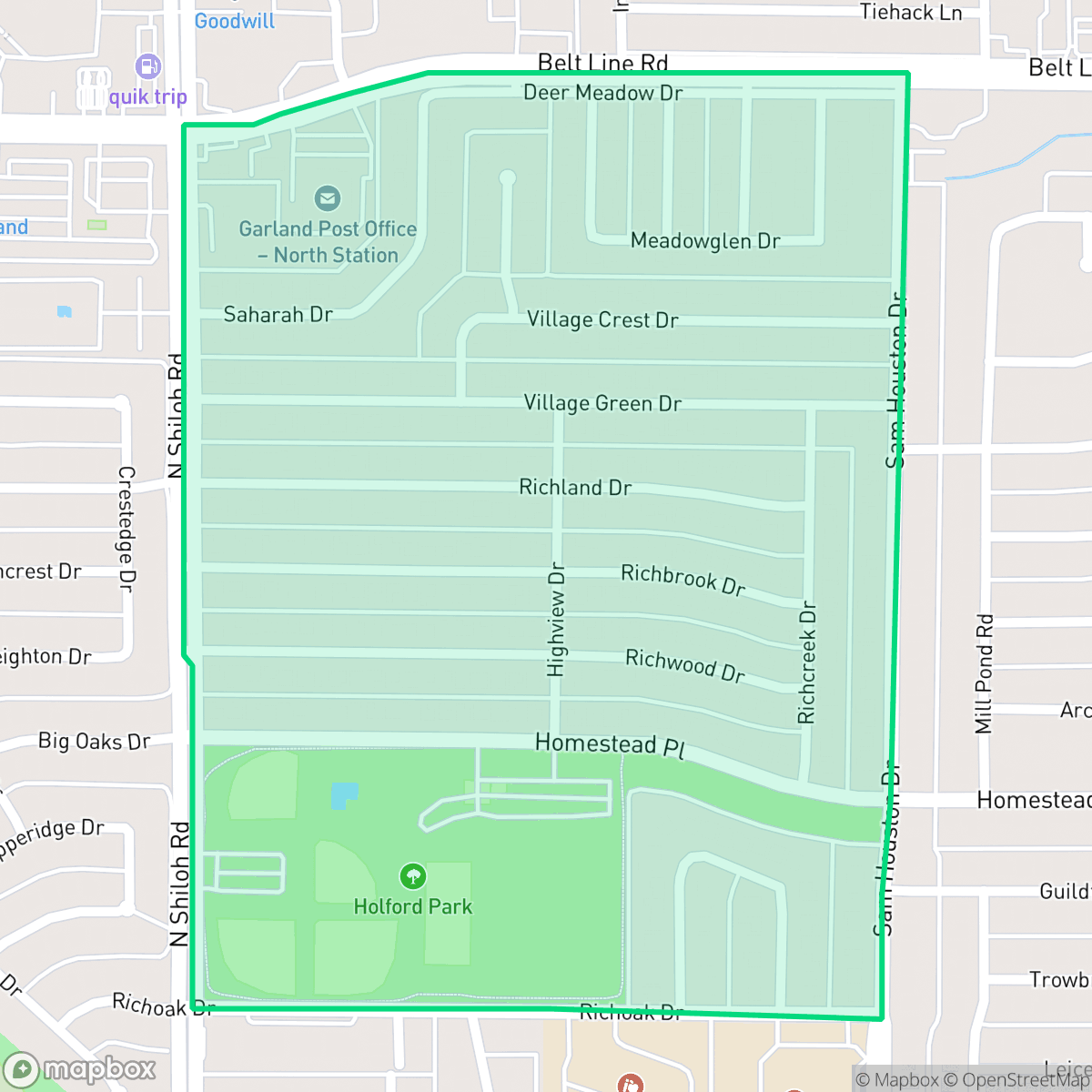 Map showing the location of Holford, Garland, TX