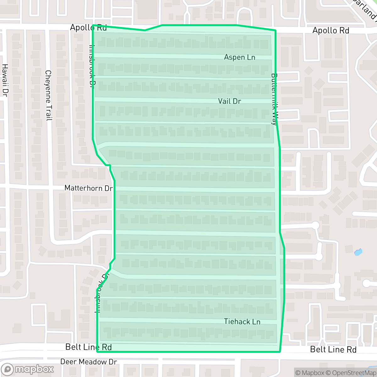 Map showing the location of Holiday Park, Garland, TX