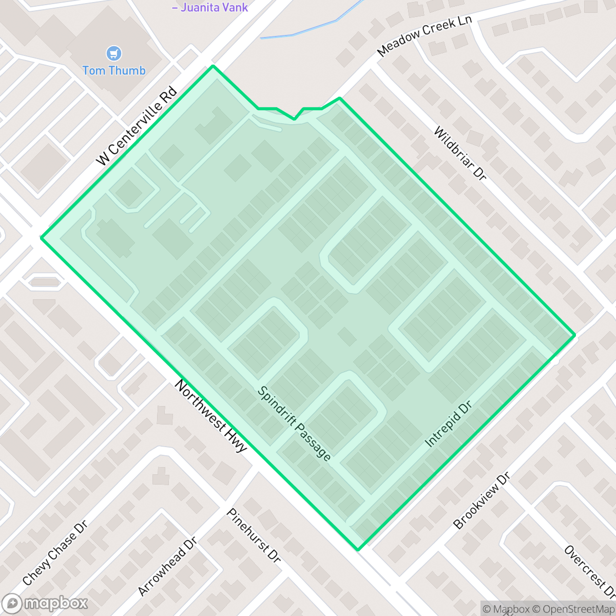 Map showing the location of Meadowcreek Village, Garland, TX