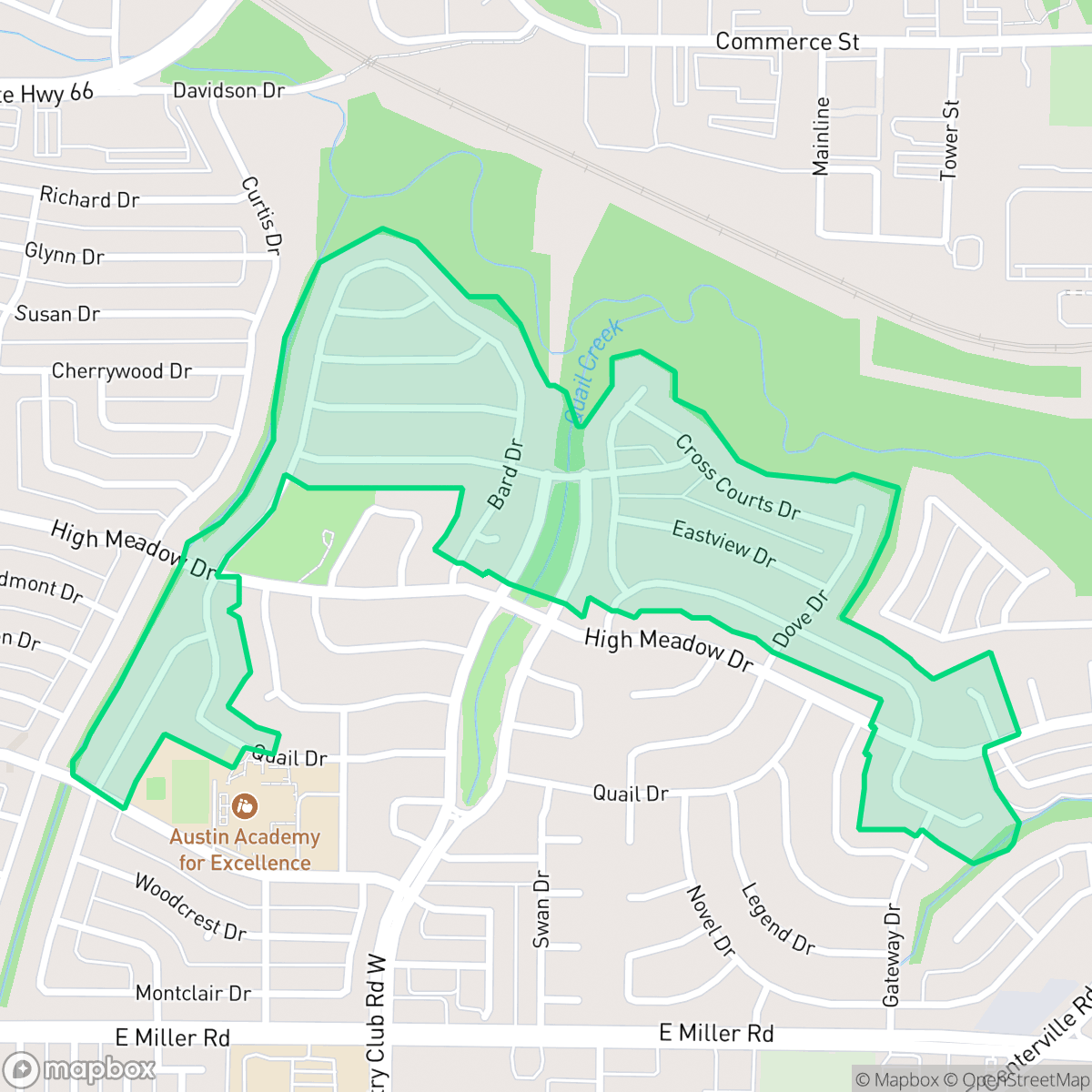 Map showing the location of Mill Creek Crossing, Garland, TX
