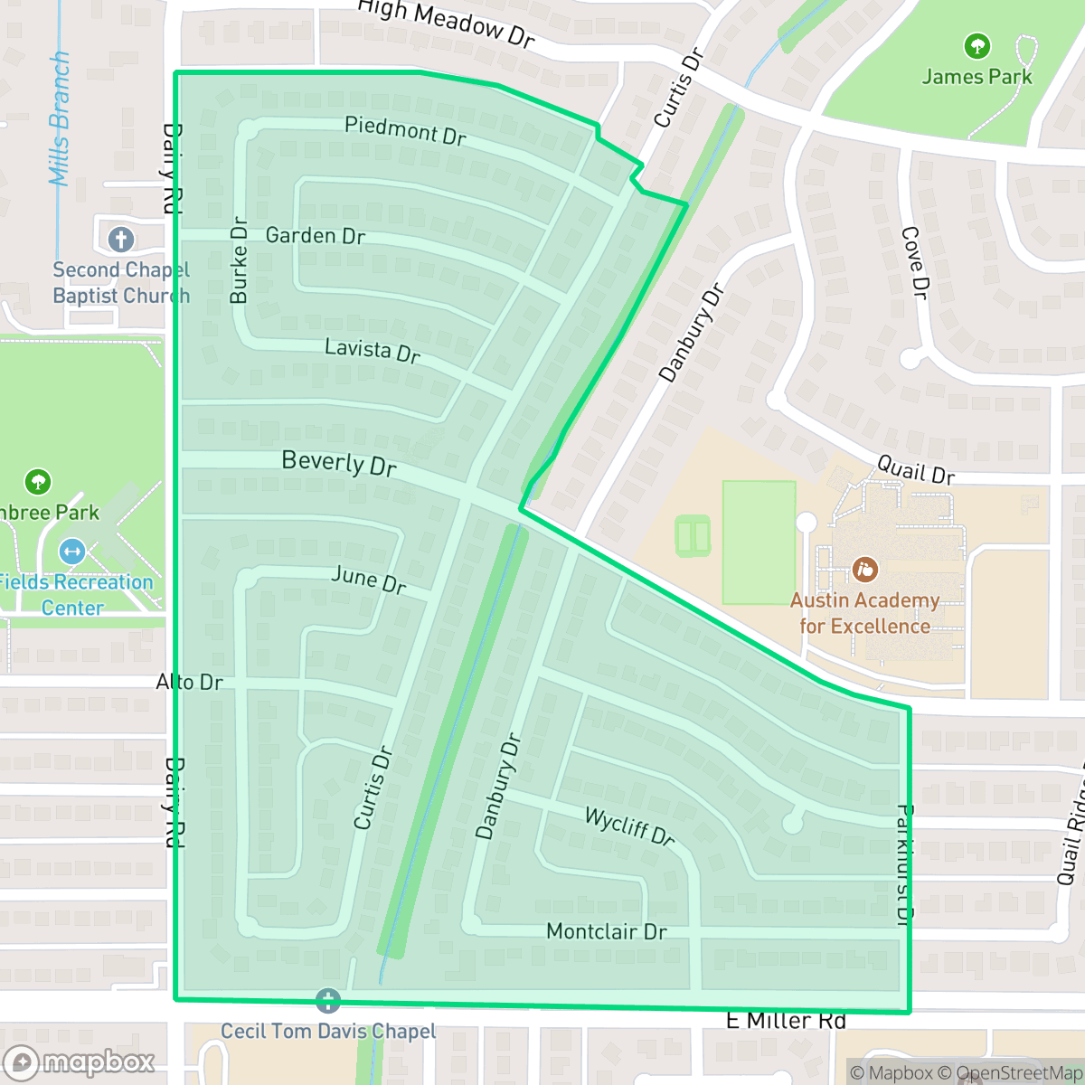 Map showing the location of Monica Park Heights, Garland, TX