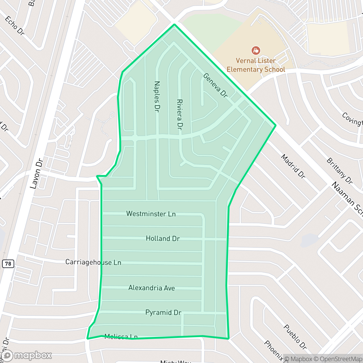 Map showing the location of Northeast Garland, Garland, TX