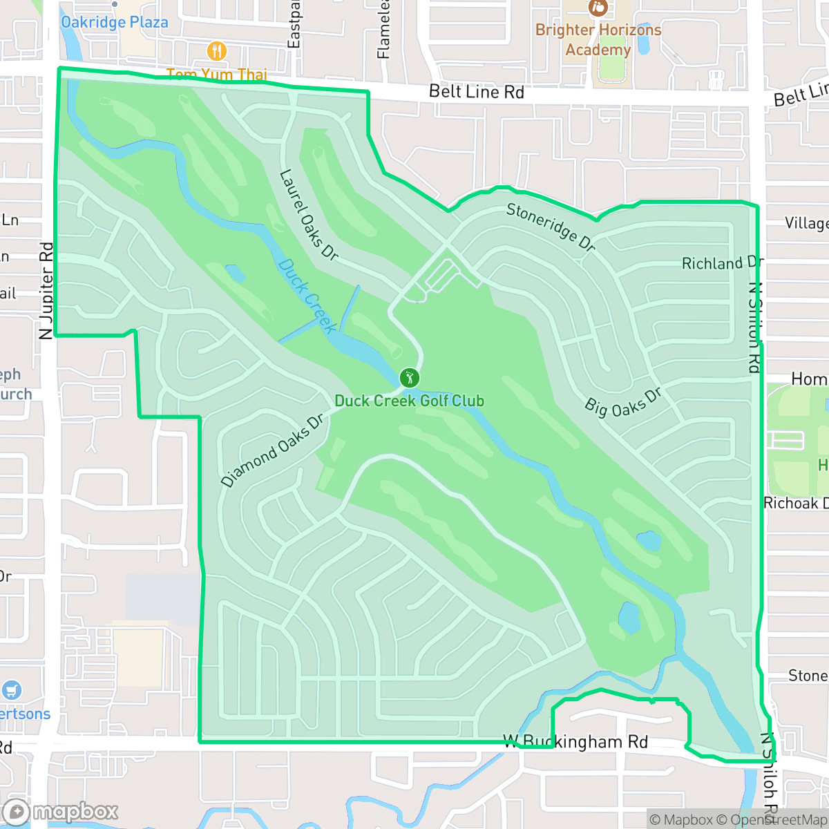 Map showing the location of Oakridge, Garland, TX