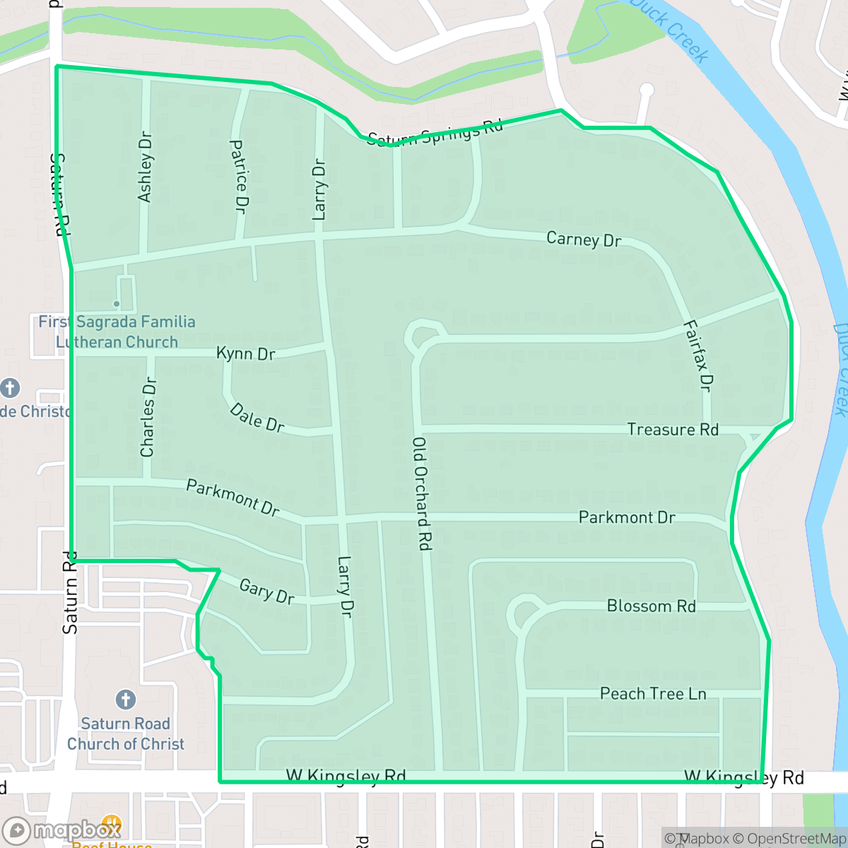 Map showing the location of Orchard Hills, Garland, TX