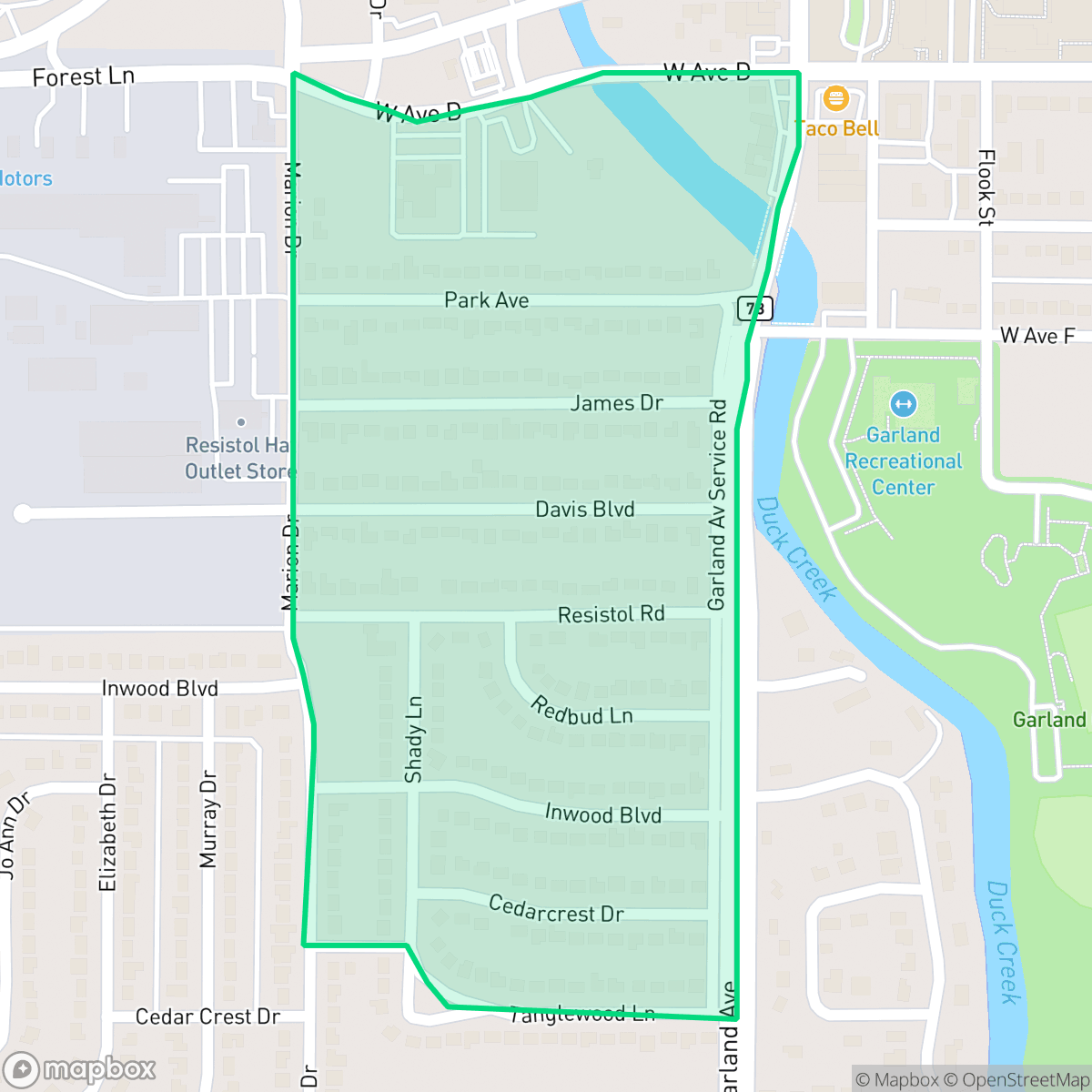 Map showing the location of Park Groves, Garland, TX
