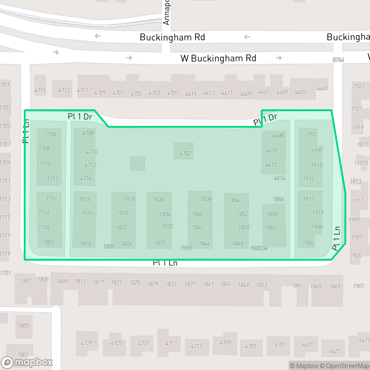 Map showing the location of Place One, Garland, TX