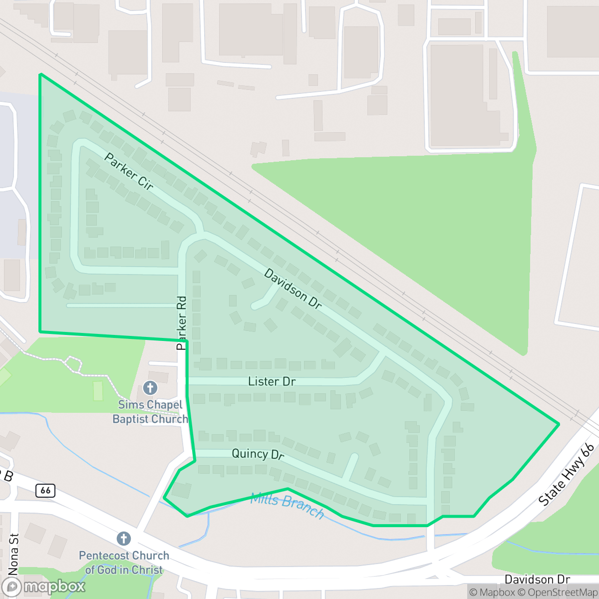 Map showing the location of Rainbow Estates, Garland, TX