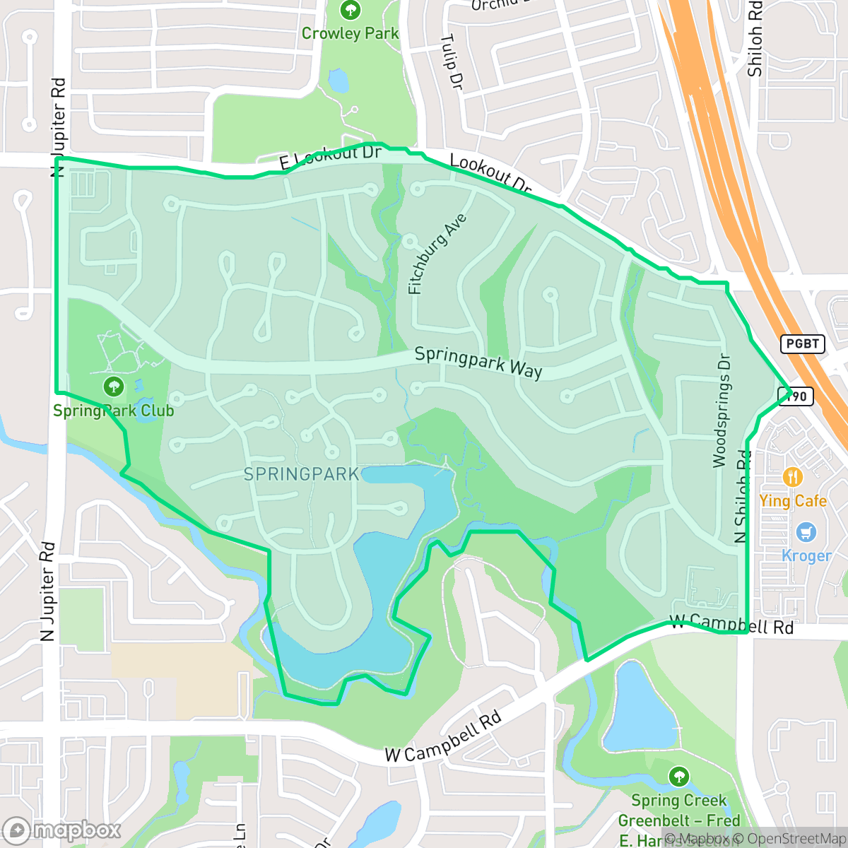 Map showing the location of Spring Park, Garland, TX