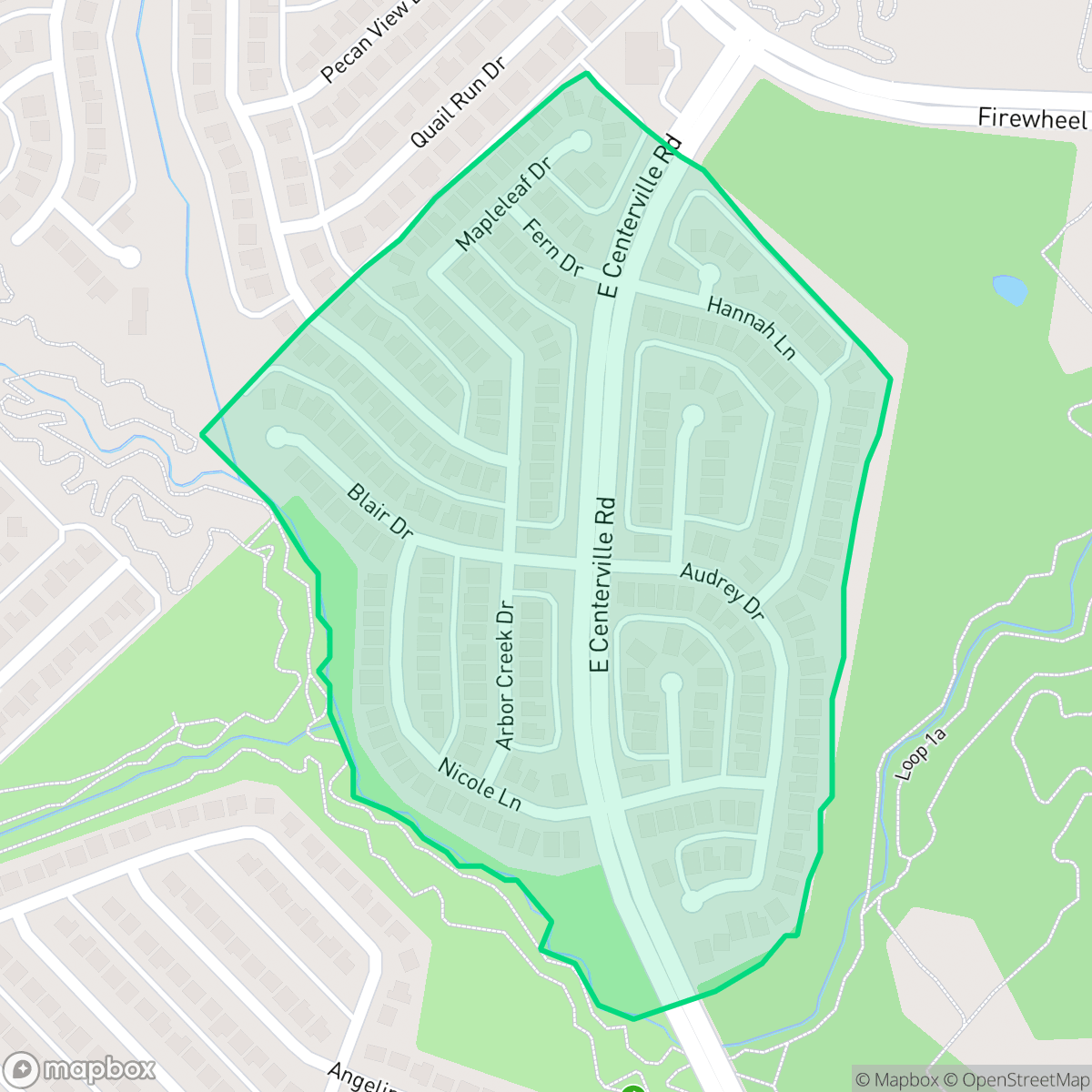 Map showing the location of Springfield Estates, Garland, TX