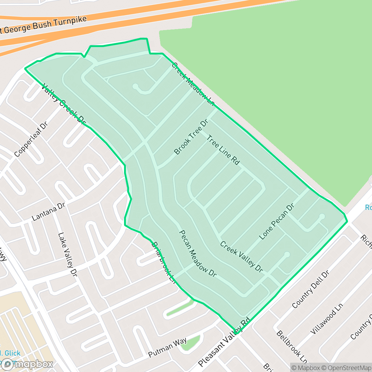 Map showing the location of Valley Creek North, Garland, TX