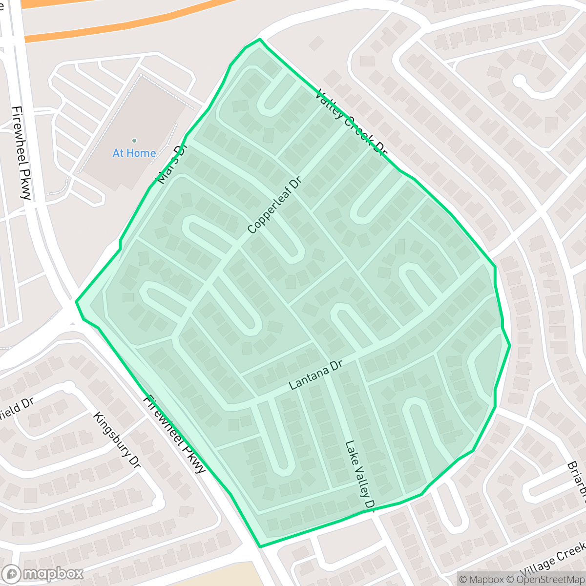 Map showing the location of Valley Creek, Garland, TX