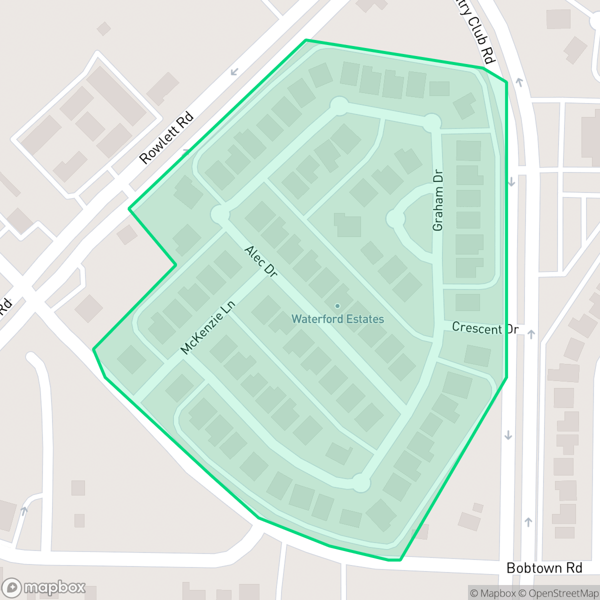 Map showing the location of Waterford Estates, Garland, TX
