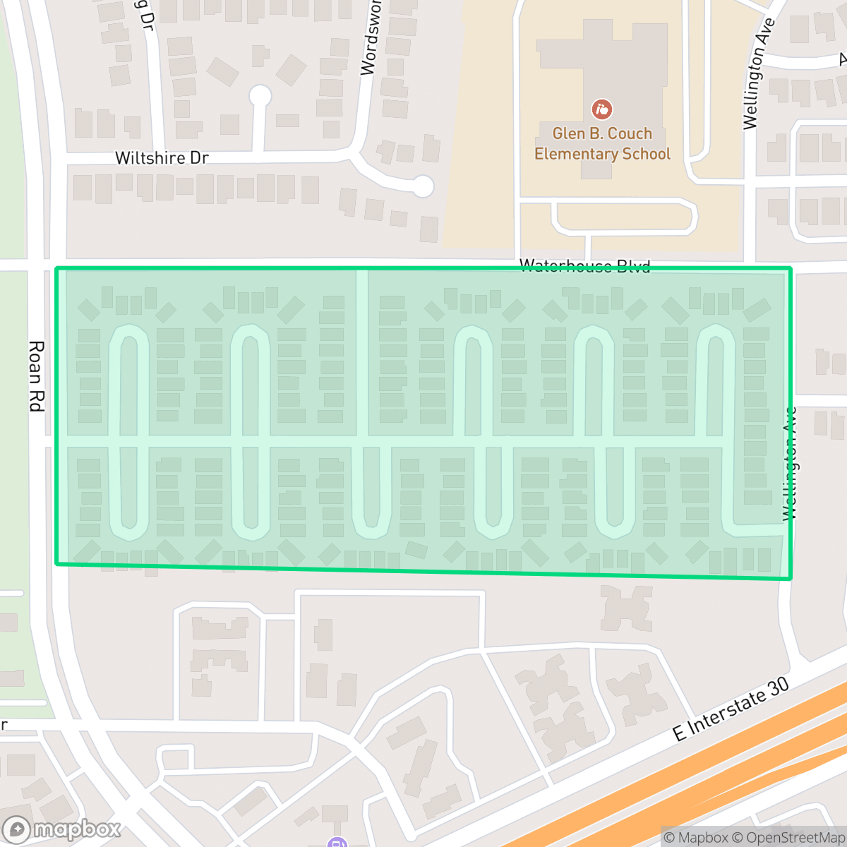 Map showing the location of Windsor Park, Garland, TX