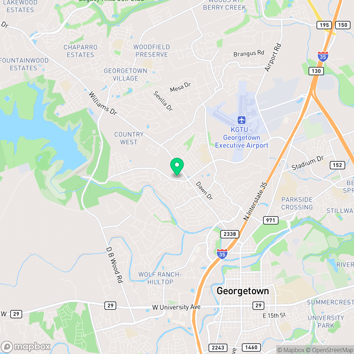 Map showing the location of Georgetown, TX — coverage area