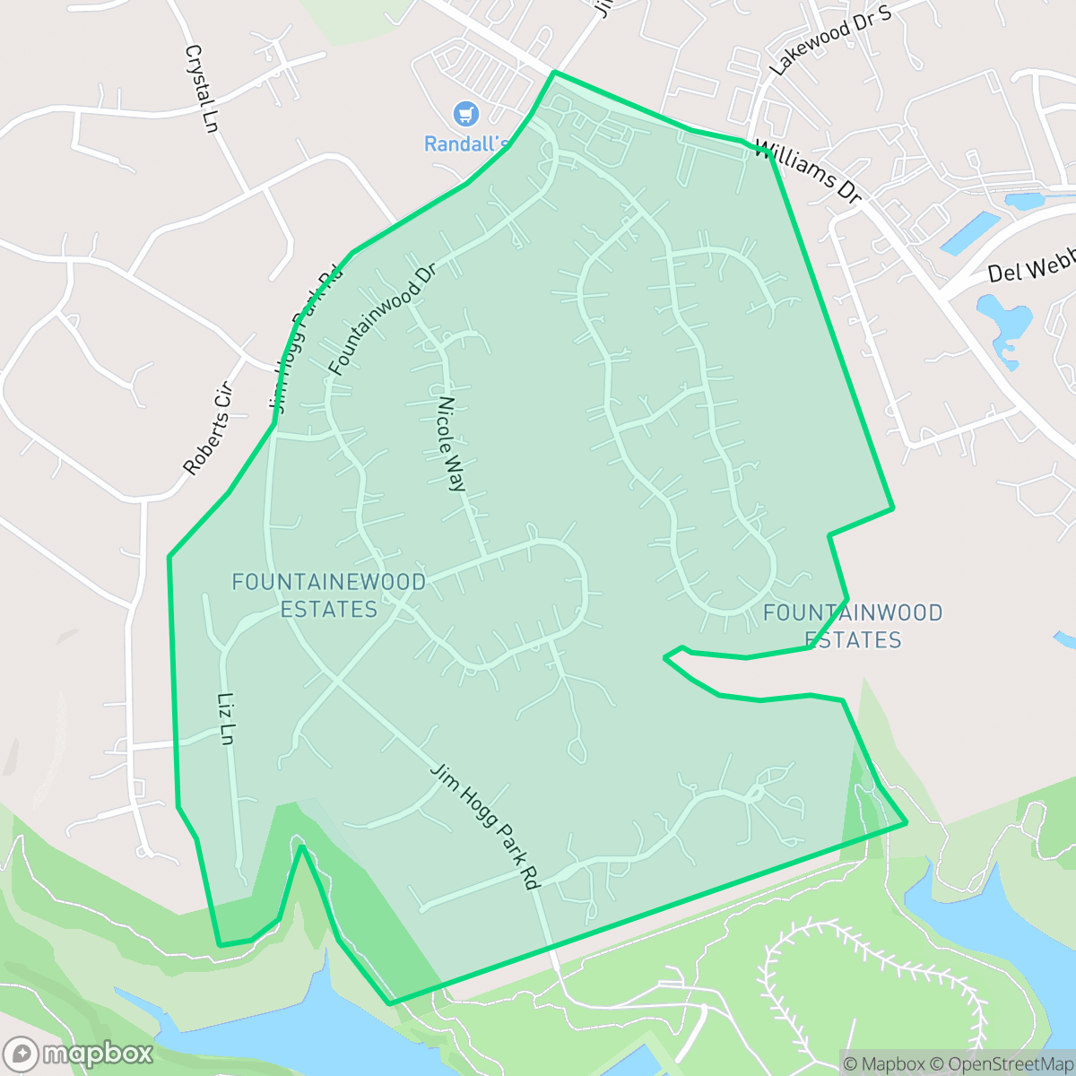 Map showing the location of Fountainwood Estates, Georgetown, TX