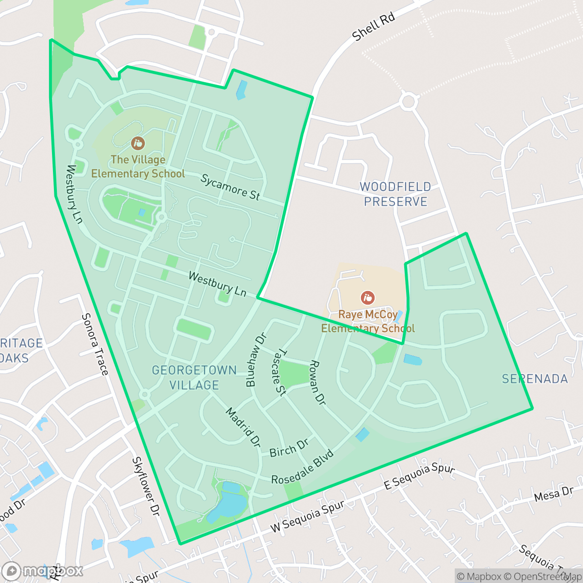 Map showing the location of Georgetown Village, Georgetown, TX