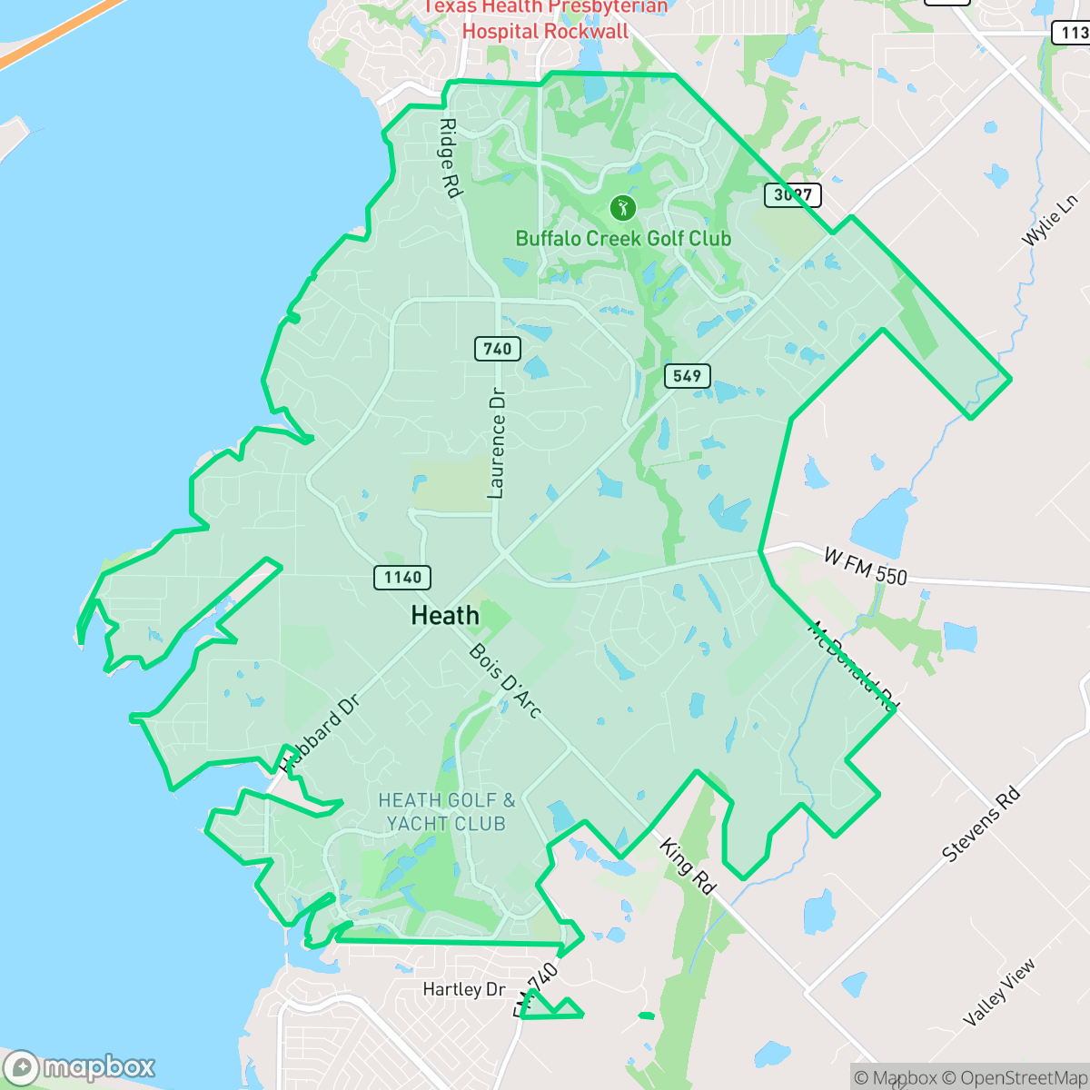 Map showing the location of Heath, TX — coverage area