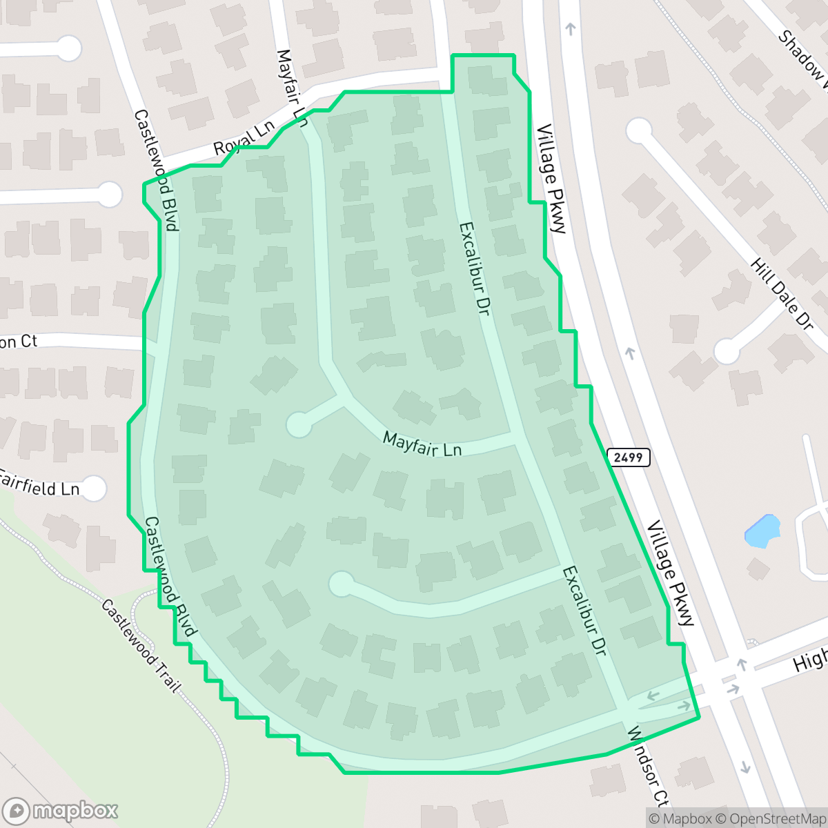 Map showing the location of Castlewood Section One, Highland Village, TX