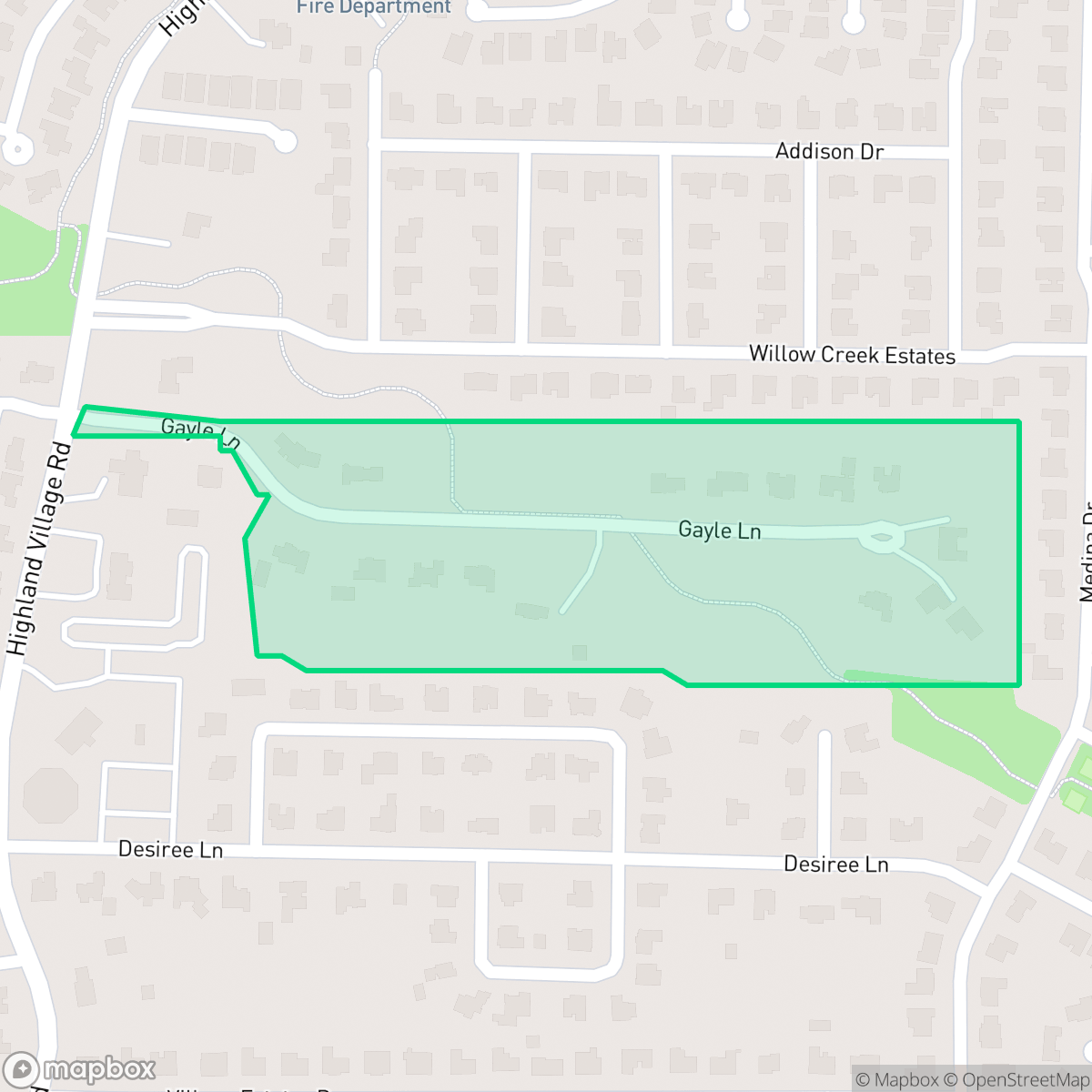Map showing the location of Gayle Meadows, Highland Village, TX