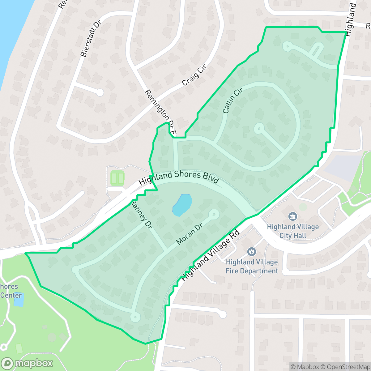 Map showing the location of Highland Shores Phase I, Highland Village, TX