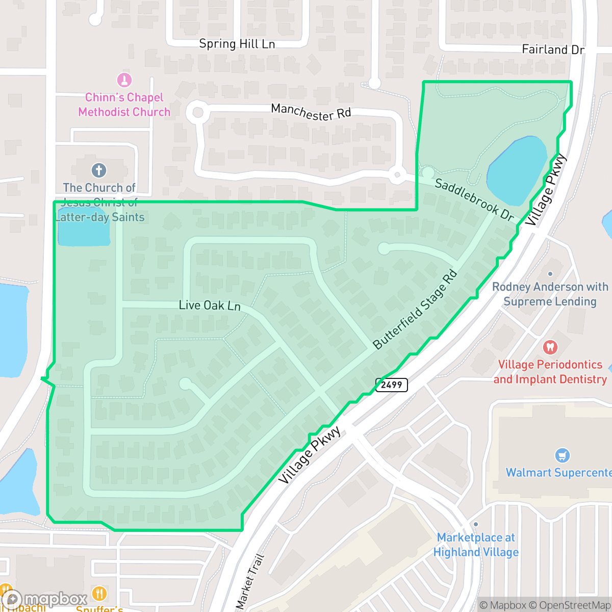 Map showing the location of Rolling Hills Phase I, Highland Village, TX