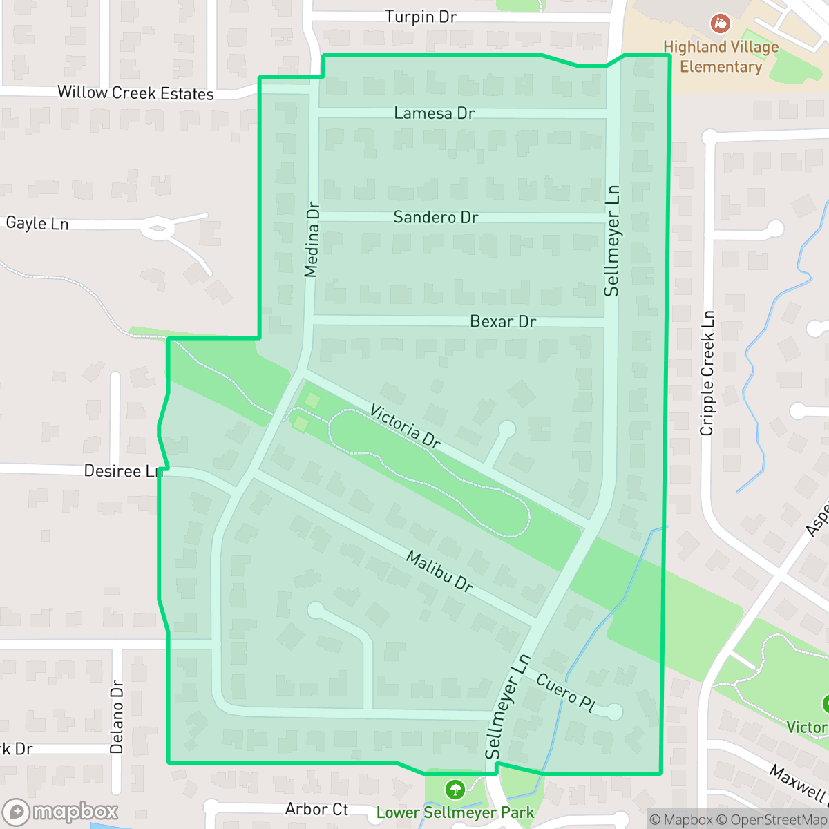Map showing the location of Village Estates II, Highland Village, TX