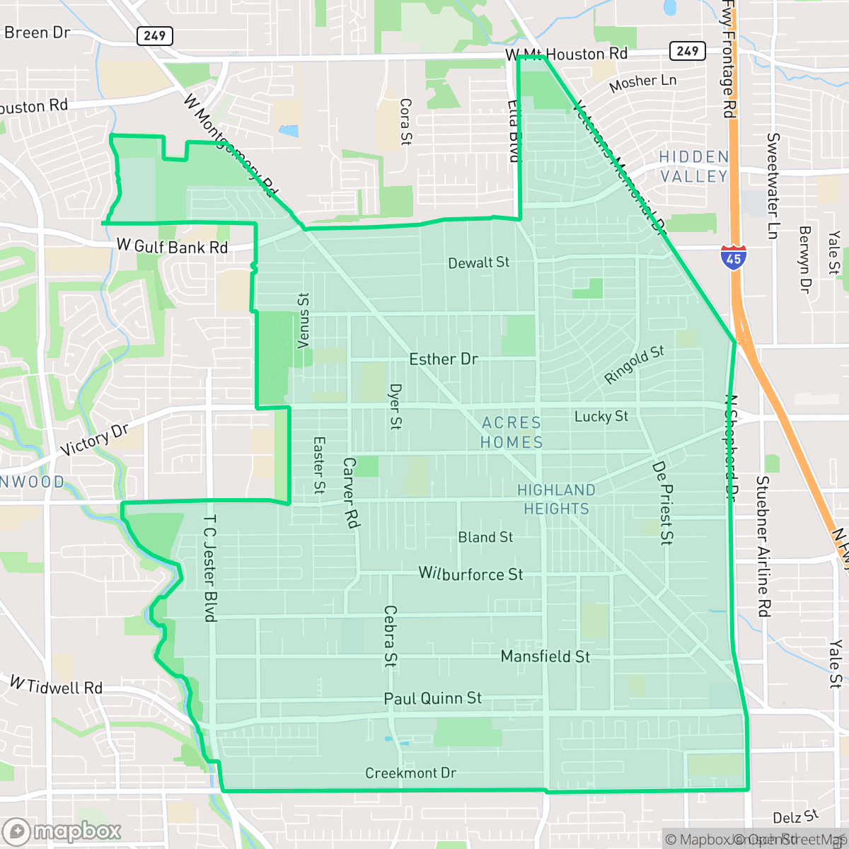 Map showing the location of Acres Home, Houston, TX