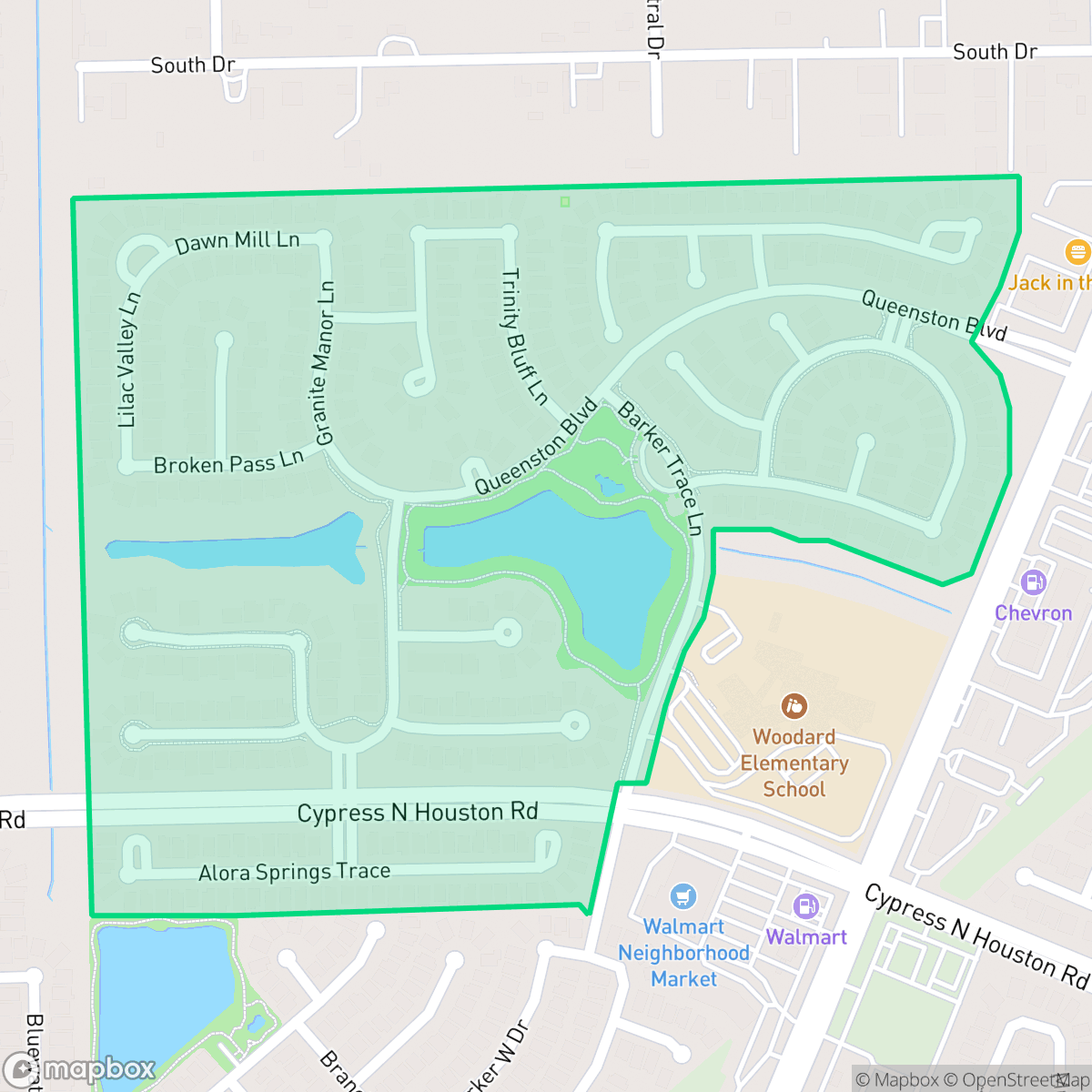Map showing the location of Alder Trails, Houston, TX