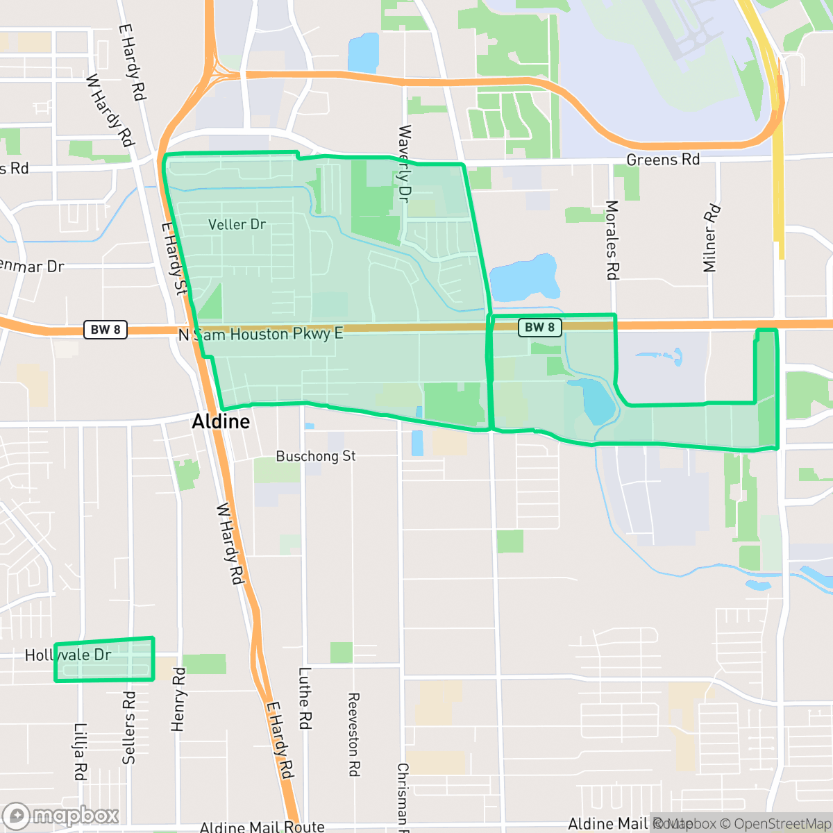 Map showing the location of Aldine North, Houston, TX
