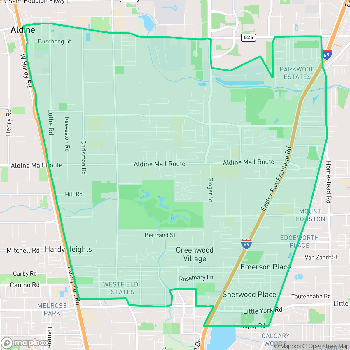Map showing the location of Aldine, Houston, TX