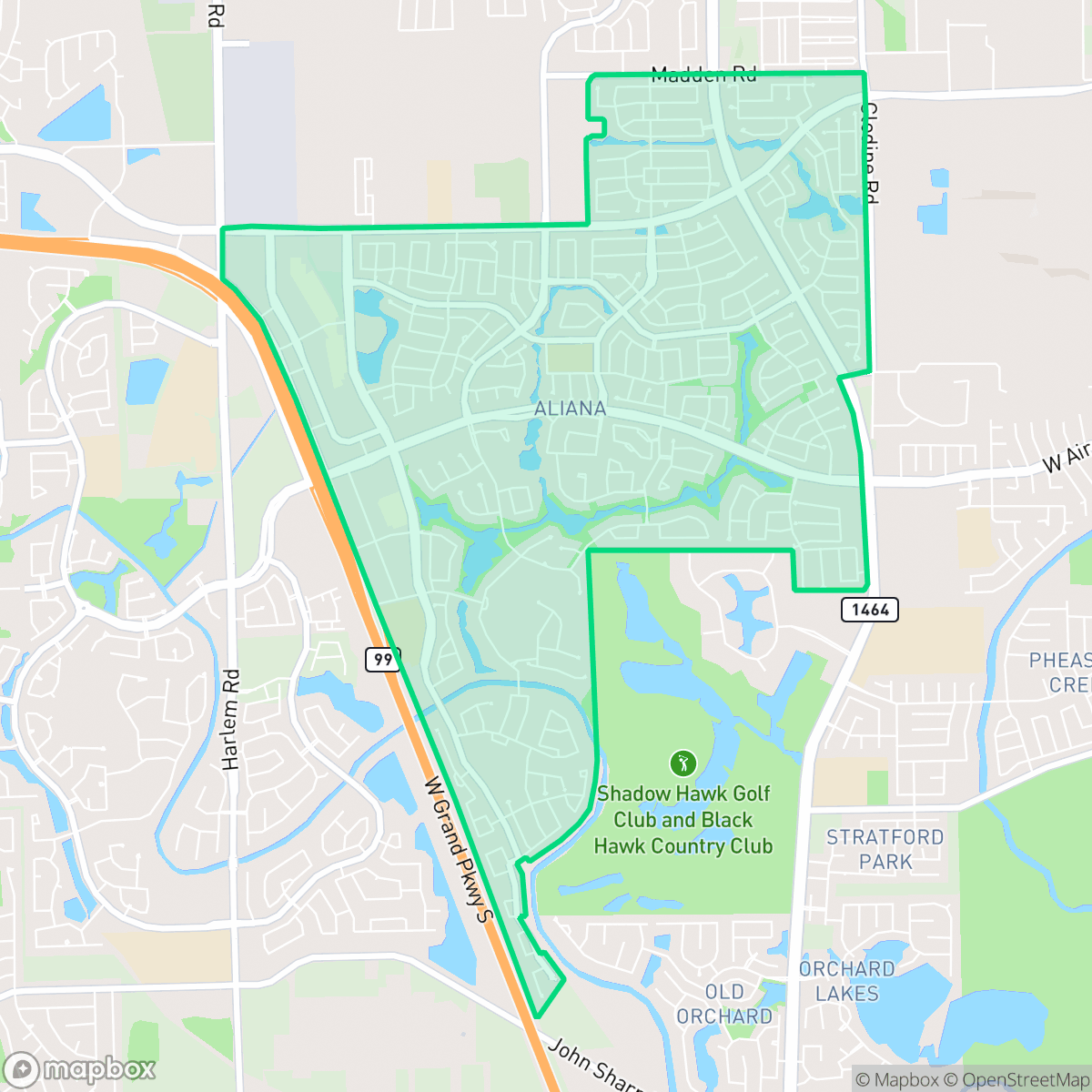 Map showing the location of Aliana, Houston, TX