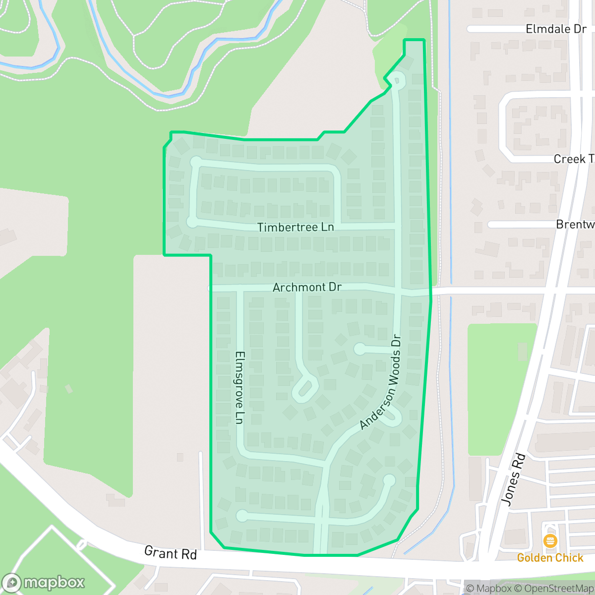 Map showing the location of Anderson Woods, Houston, TX