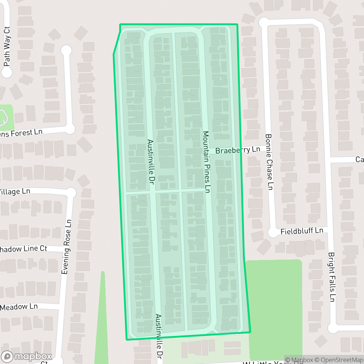 Map showing the location of Austinville, Houston, TX
