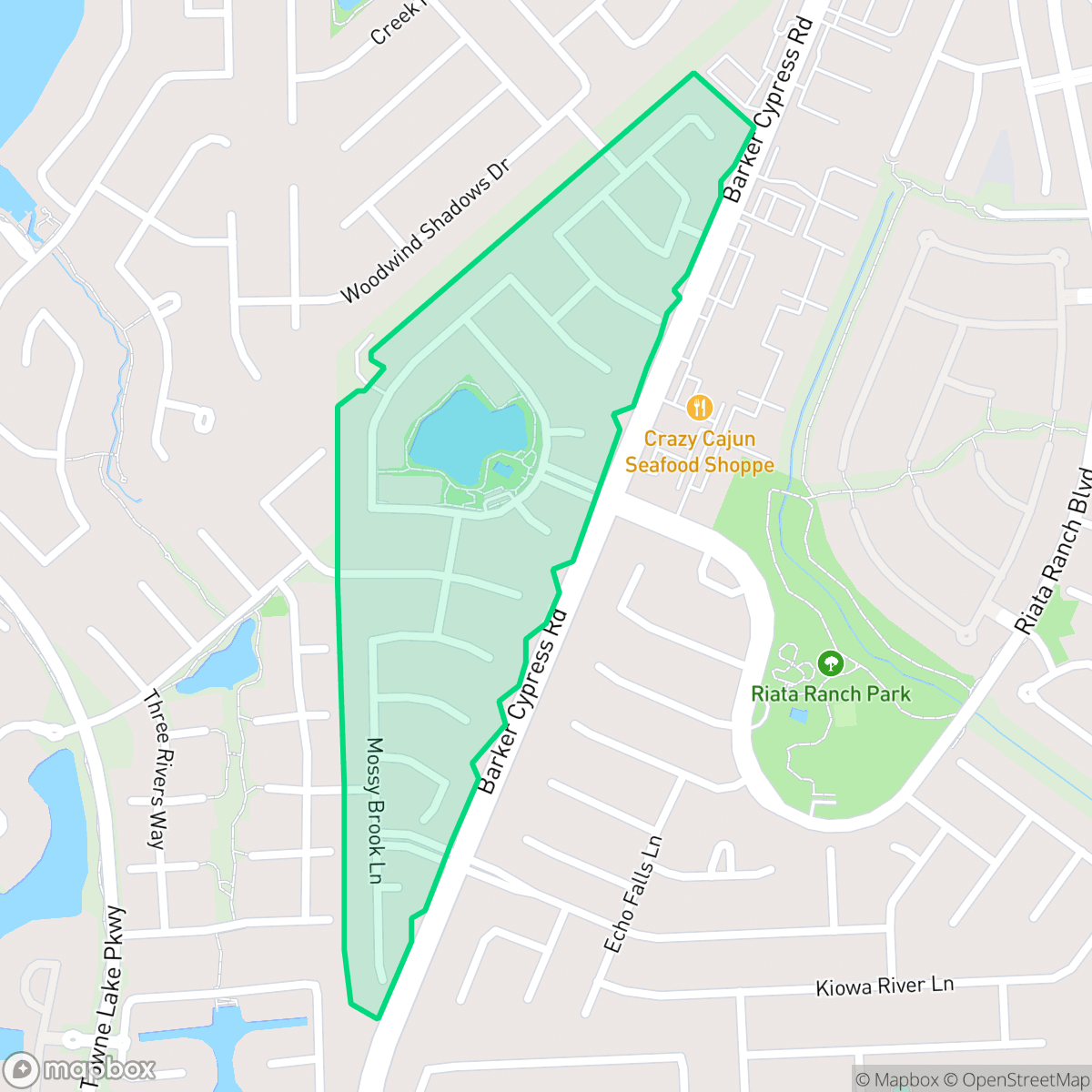 Map showing the location of Barker Lake, Houston, TX