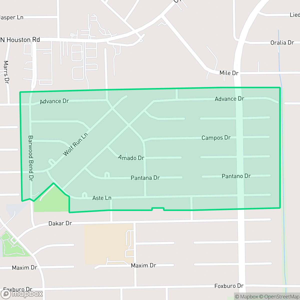 Map showing the location of Barwood, Houston, TX