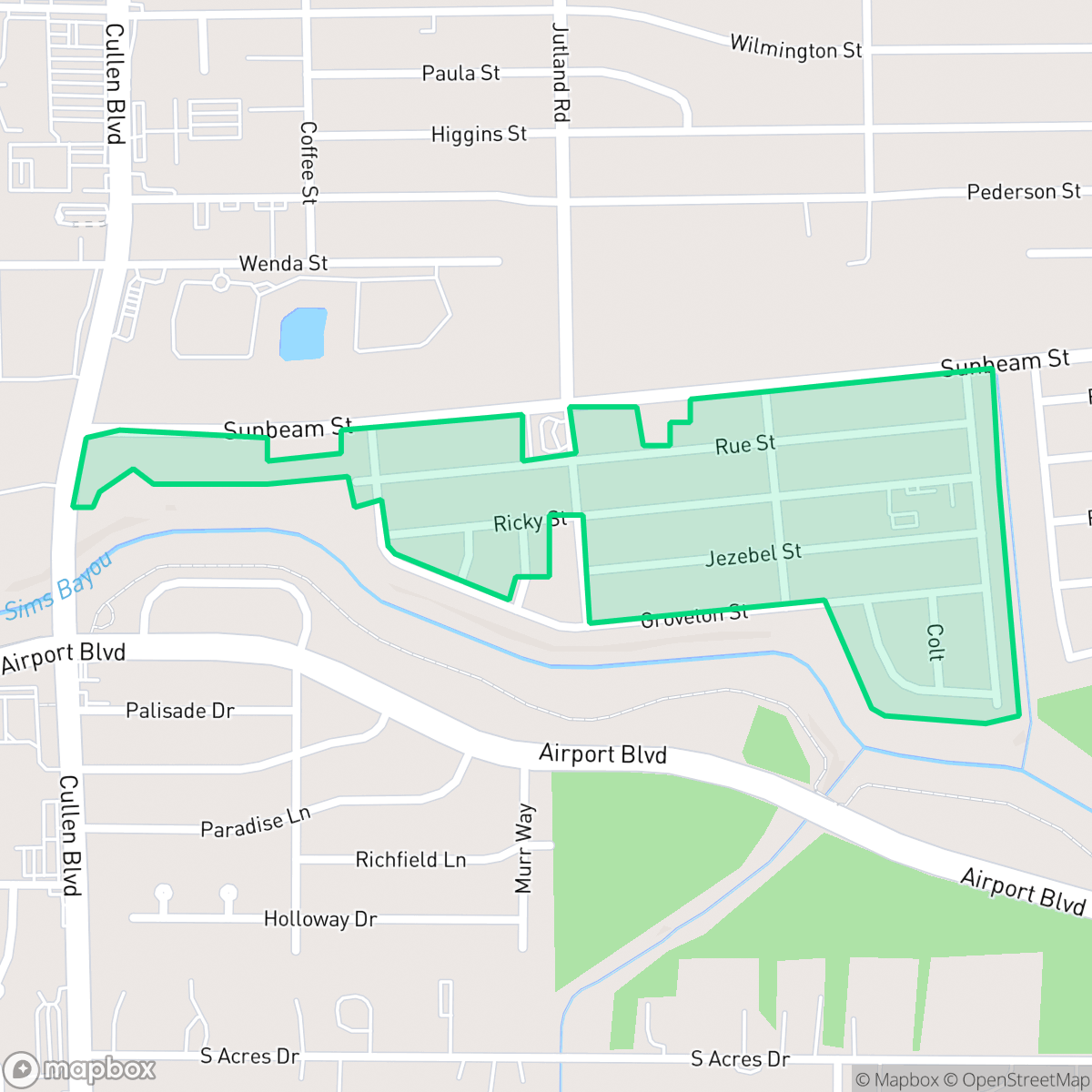 Map showing the location of Bayou Estates, Houston, TX