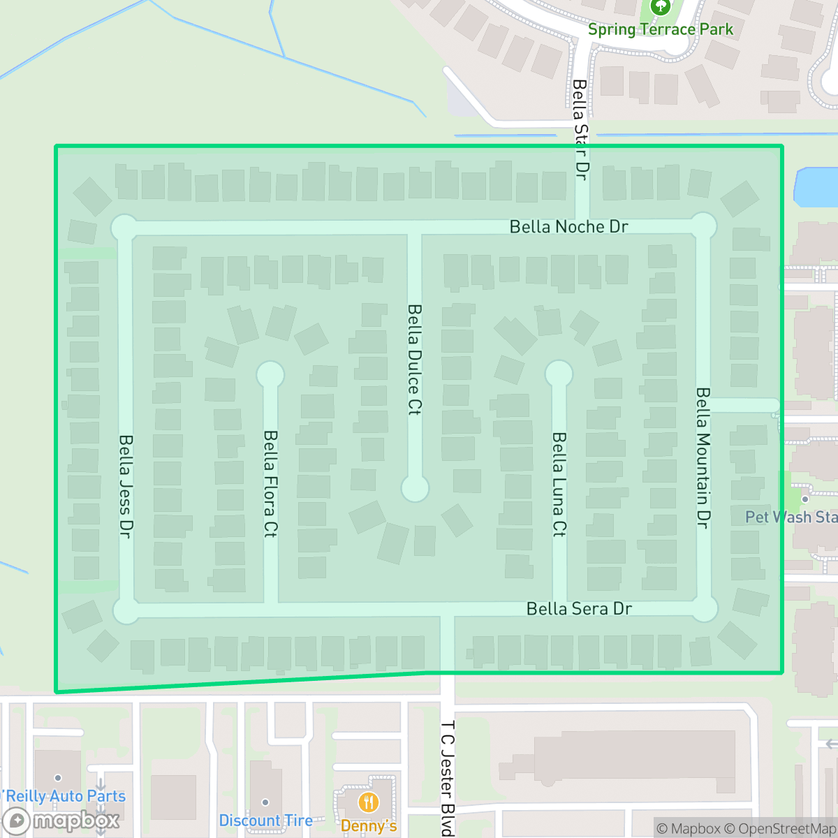 Map showing the location of Bella Sera, Houston, TX