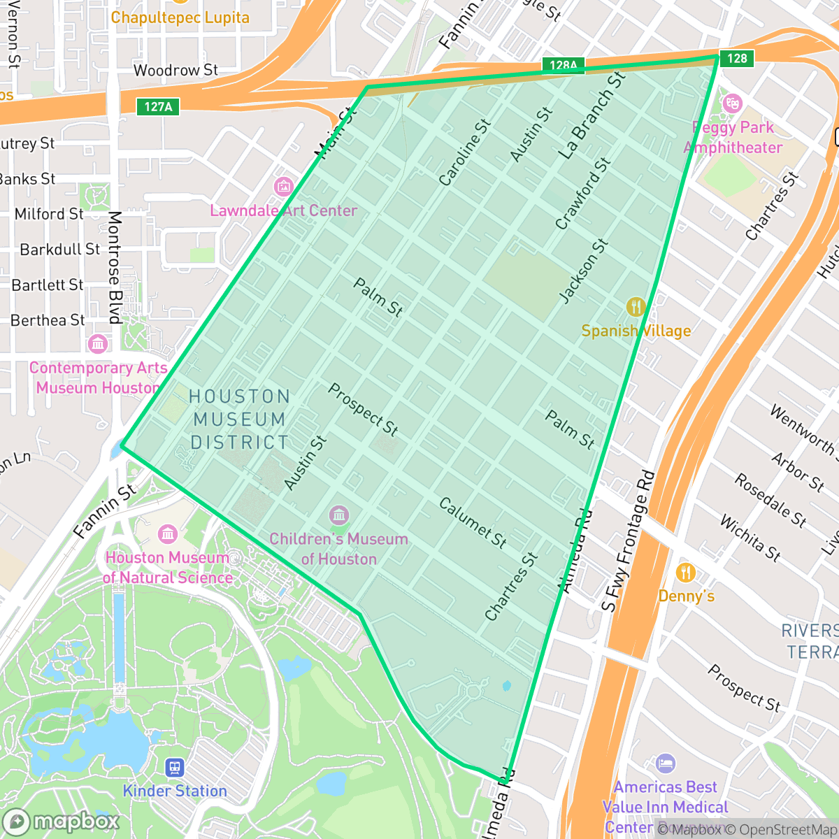 Map showing the location of Binz, Houston, TX