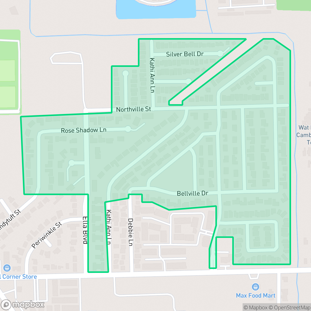 Map showing the location of Blue Bell Village, Houston, TX