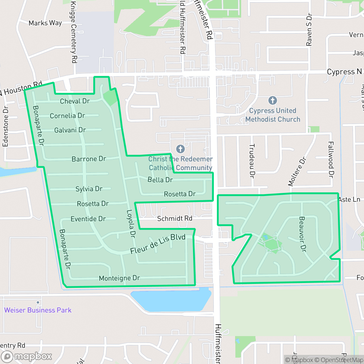 Map showing the location of Bonaire, Houston, TX
