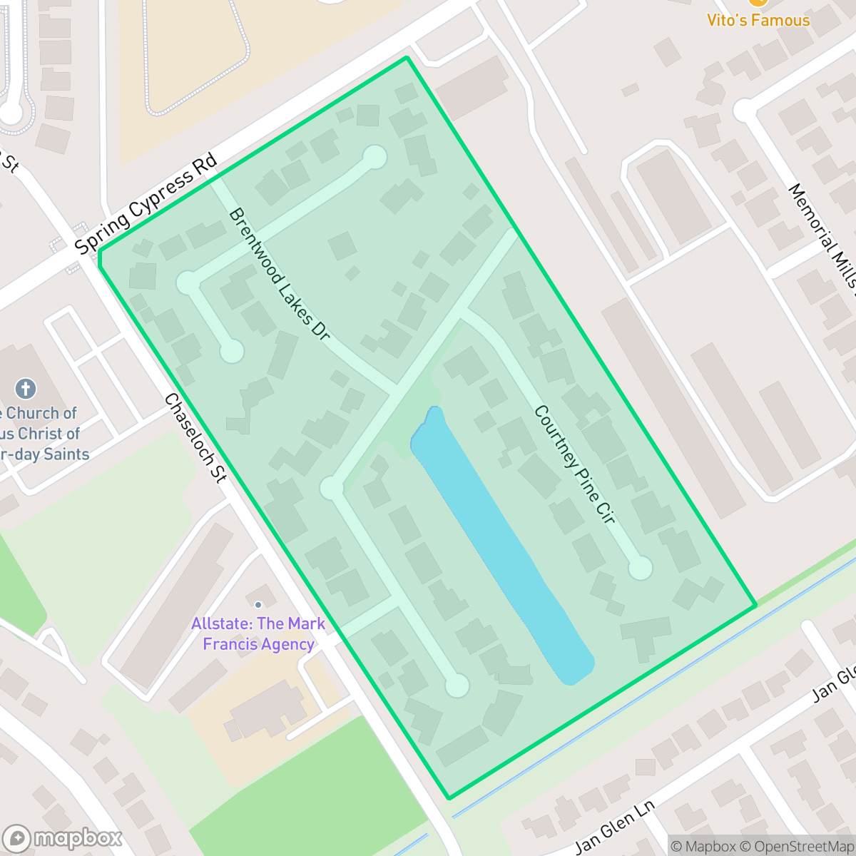 Map showing the location of Brentwood Lakes, Houston, TX