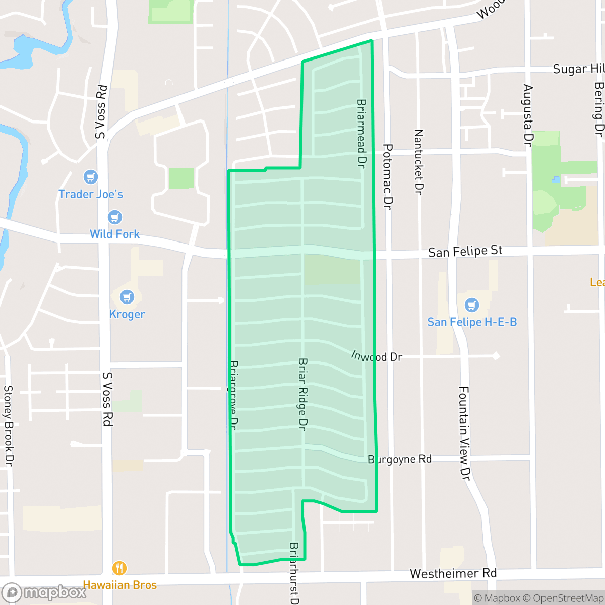 Map showing the location of Briargrove, Houston, TX