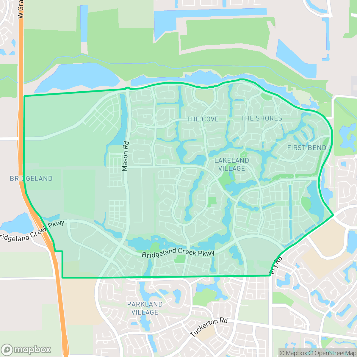 Map showing the location of Bridgeland Management District, Houston, TX
