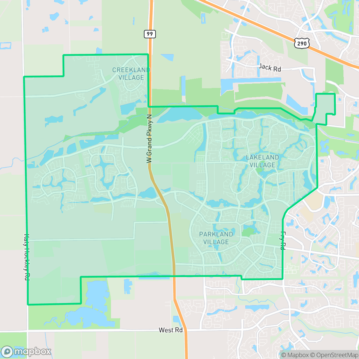 Map showing the location of Bridgeland, Houston, TX