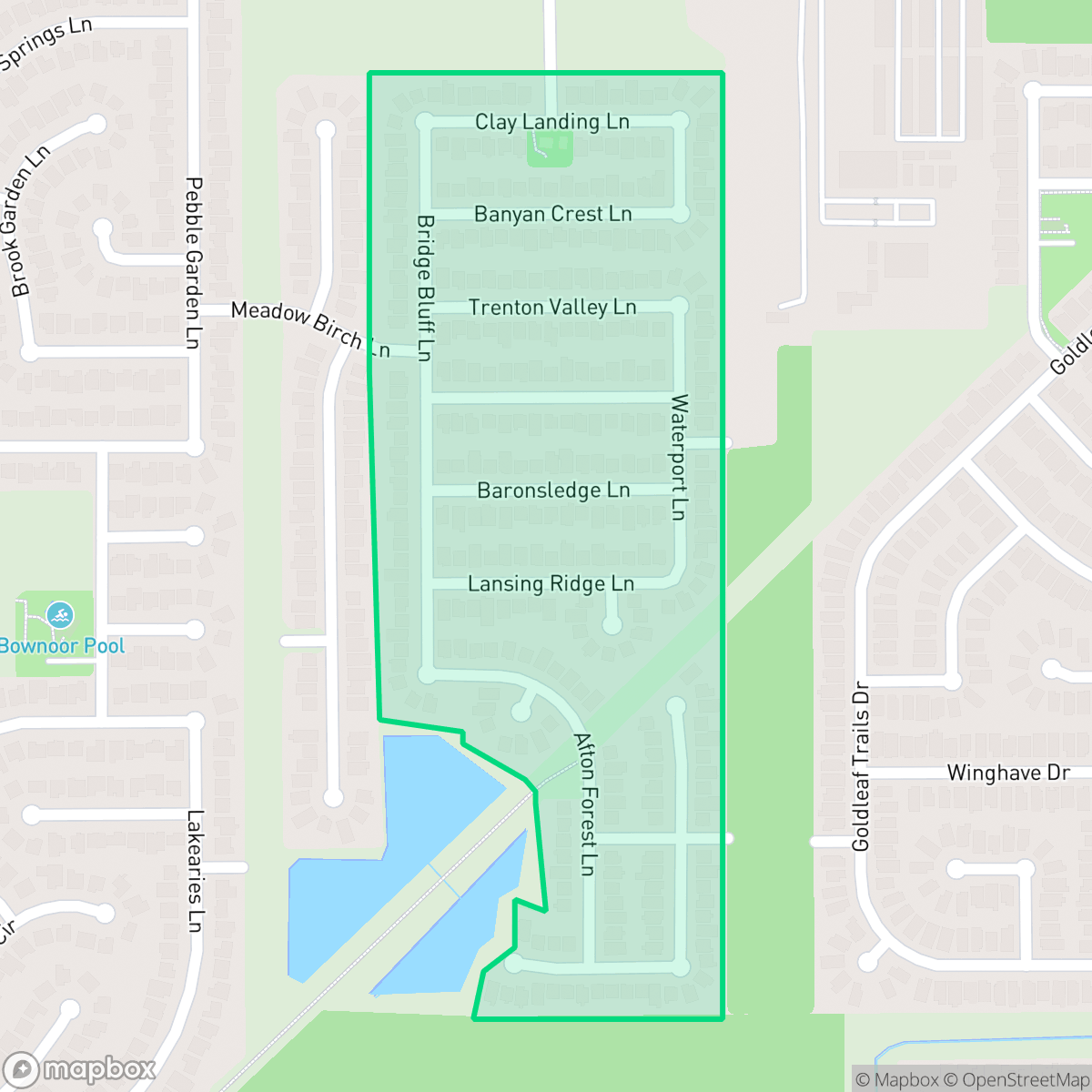 Map showing the location of Bridgewater Meadow, Houston, TX