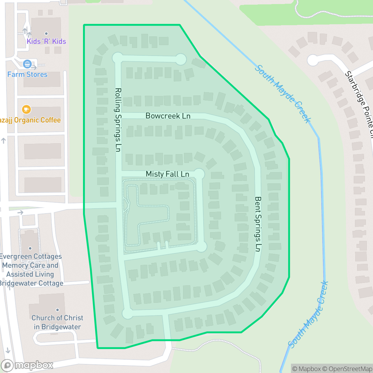 Map showing the location of Bridgewater Village, Houston, TX