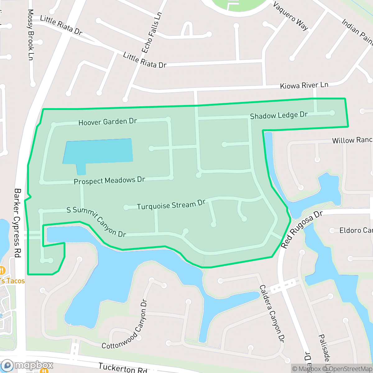 Map showing the location of Canyon Lakes Village, Houston, TX