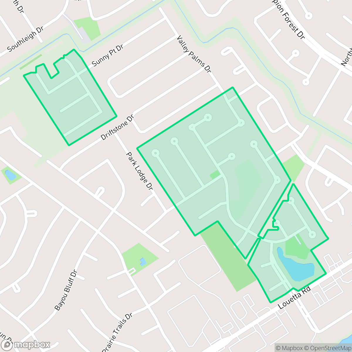 Map showing the location of Champion Springs, Houston, TX